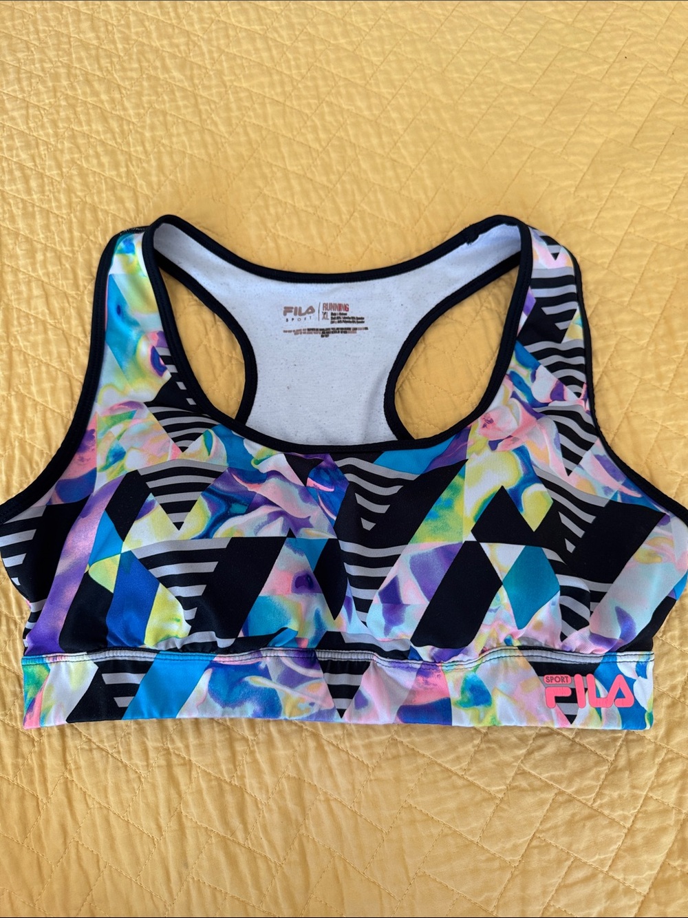 Fila Multicolor Geometric Racerback Sports Bra - Black Trim